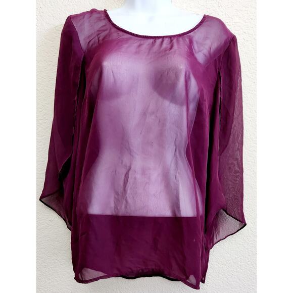 AB Studio Purple Sheer Split Long Sleeve Top Medium Lightweight Flowy - Picture 1 of 5